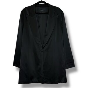 Lafayette 148 Black Satin Longline Blazer Jacket Quiet Luxury Old Money Size XXL